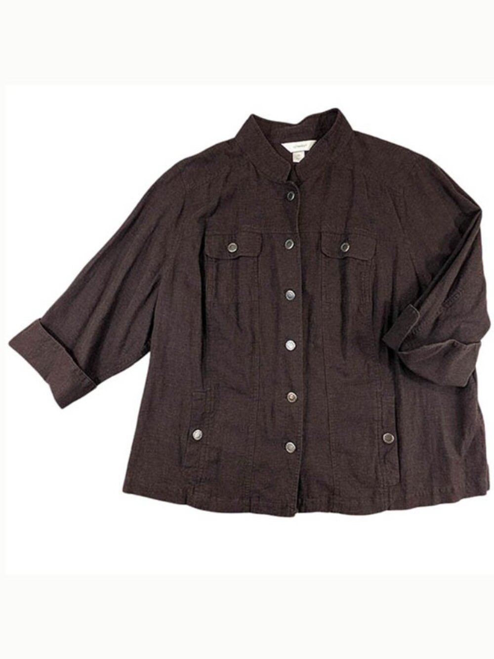 CJ Banks Top Womens 2X Brown Linen Shacket‎ Career Capsule Minimalist Utility